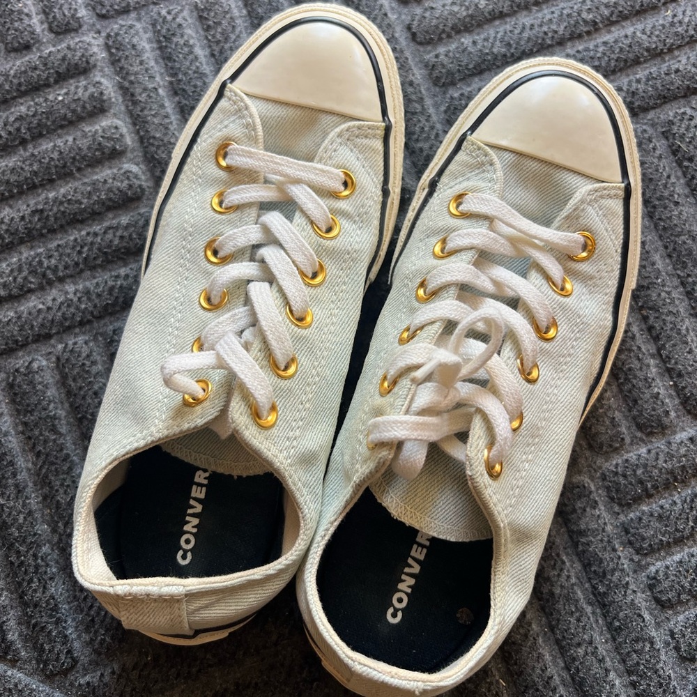 Converse Chuck 70 Custom light blue demin Canvas Sneakers with Gold Accents